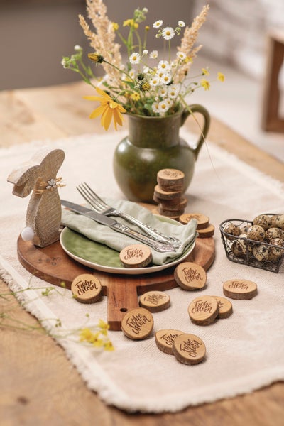 FRANK FLECHTWAREN | Streudeko Frohe Ostern, 20er Set, HOLZ, ca. Ø 4 - 5 cm