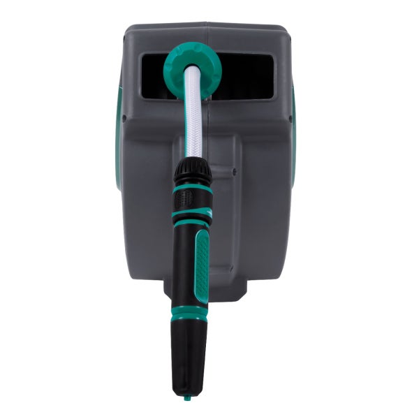 VONROC Schlauchtrommel Gartenschlauch als Schlauchaufroller 15 Meter - Wasserschlauch 180 drehbar als Schlauchbox inkl. Schlauchhalter Wand & Einzugautomatik - Grün