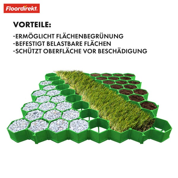 FLOORDIREKT Rasengitter - Paddockplatte für Bodenverstärkung - Strapazierfähig - Grün - 50 x 50 cm