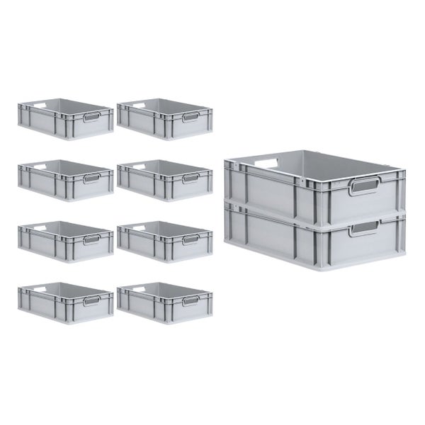 PROREGAL SuperSparSet 10x Eurobox NextGen Grip mit Scharnierdeckel und Blauen Schiebeschnappverschlüssen HxBxT 17 x 40 x 60 cm 34 Liter Griffe