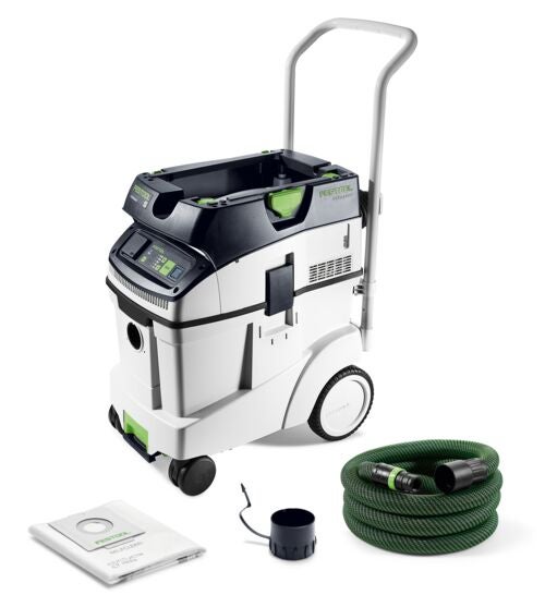 Festool Absaugmobil CLEANTEC mit Saugschlauch, Filtersack und Schiebebügel für Werkstatt und Baustelle.