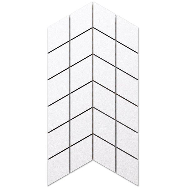 Weiße Mosaikfliese aus Keramik in Rautenform mit strukturierter Oberfläche.