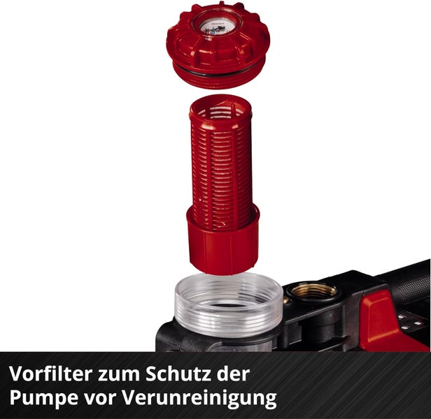 Explosionsdarstellung des Vorfilters einer Gartenpumpe zum Schutz vor Verunreinigungen.