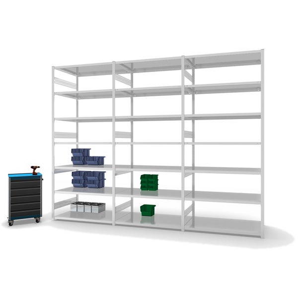 PROREGAL Fachbodenregal Stecksystem T-Profil Heavy-Duty Grundregal HxBxT 300 x 130 x 80 cm 7 Ebenen Fachlast 330 kg Beidseitig Nutzbar Lichtgrau
