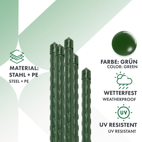 FLOORDIREKT Pflanzenstab Grün - Rankhilfe Tomatenstab Rankstab - 10er-Set - Ø 11 mm Länge 150 cm