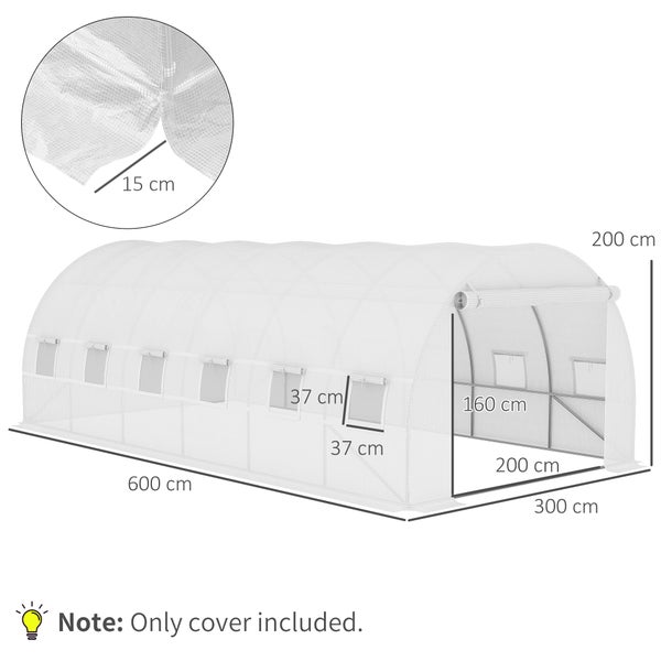 Outsunny Ersatzfolie Ersatzabdeckung 600 x 300 x 200 cm mit Fronttür, 12 Fenster reißfest Gewächshausfolie, Gartenfolie für Gewächshaus, Treibhaus, Frühbeet, Weiß