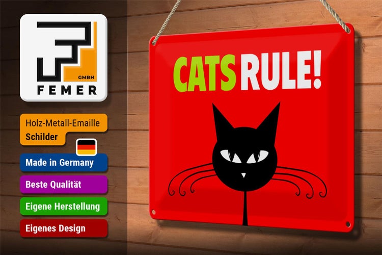 Blechschild Spruch 30x20cm Cats rule Katze