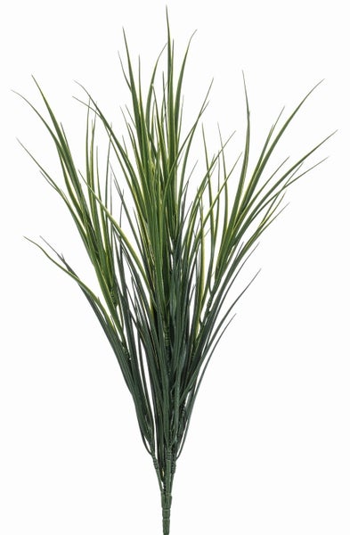 Künstlicher Grasbusch aus Kunststoff mit schmalen grünen Halmen.
