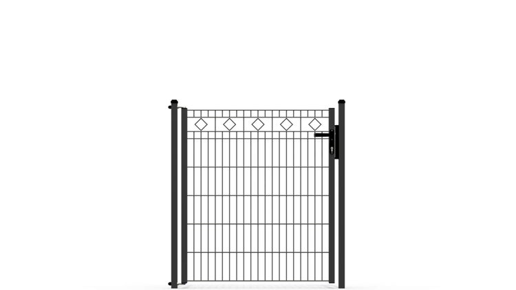 Gartentür ZAUNGURU ECO-Line Raute aus Metall, Höhe: 123cm, Breite: 123cm, 1-flügelig inkl. Pfosten, Locinox-Schloss und Zubehör, Feuerverzinkt und zusätzlich in RAL 7016 Anthrazitgrau pulverbeschichtet