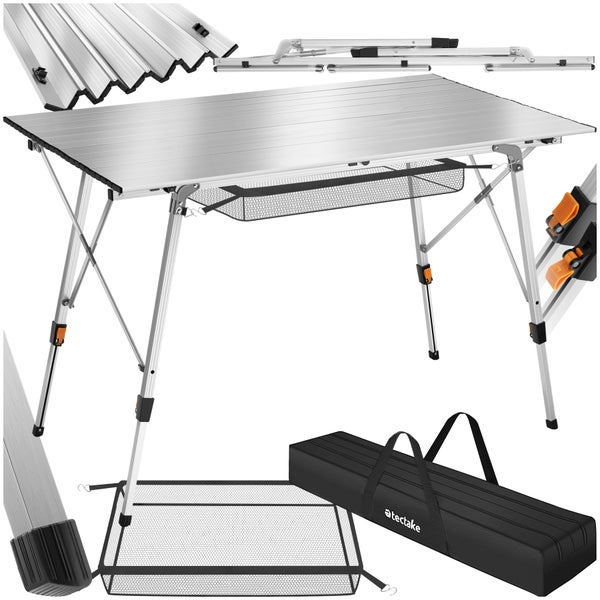 Campingtisch tectake Bastian 120 x 70,5 x 58 – 79 cm faltbar silber