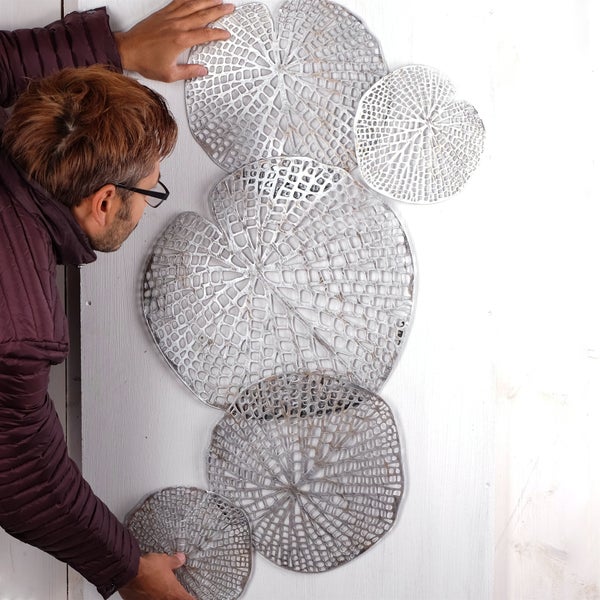 Wanddeko BIG LEAVES Metall antik-silber