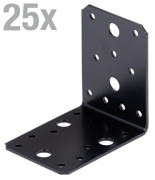 Winkelverbinder aus Metall mit Lochung im 25er Pack zur stabilen Holzverbindung