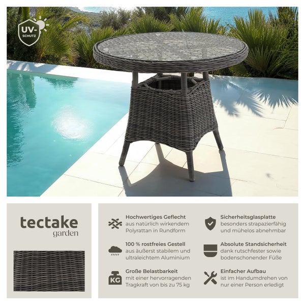 Gartentisch tectake  91 x 73,5 cm mit Aluminiumgestell grau