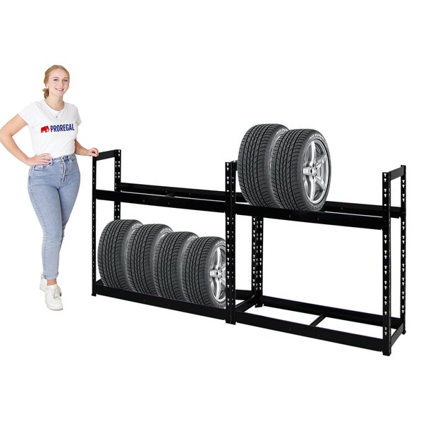 Mega Deal | 2x Reifenregal Tiger | HxBxT 100x110x35cm | 150kg Fachlast | bis zu 16 Reifen | mit Ebenen | Schwarz