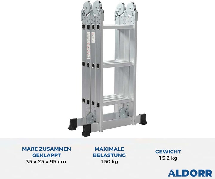 ALDORR Home - 4x3 Klappleiter mit Plattform aus hochwertigem Aluminium - Mehrzweckleiter - Sicher und zuverlässig (EN131)