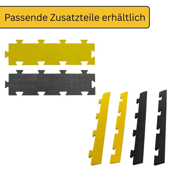 Passendes Zubehör für PVC-Bodenfliesen wie Auffahrrampen und Abschlusskanten mit Klicksystem.