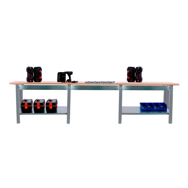Werkbank BUFFALO WOOD mit 3x Schublade| HxBxT 86,5x300x75cm | Traglast 1000kg | Grau