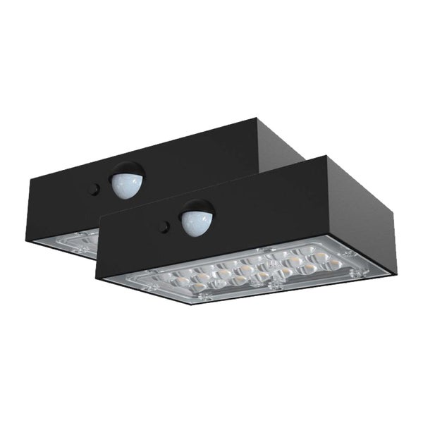 Zwei schwarze LED-Außenleuchten mit Bewegungssensor