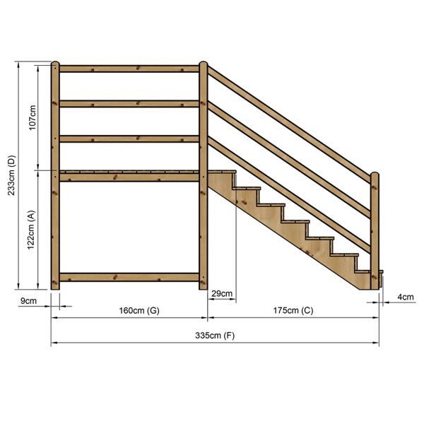 Technische Zeichnung einer Holztreppe mit Maßen