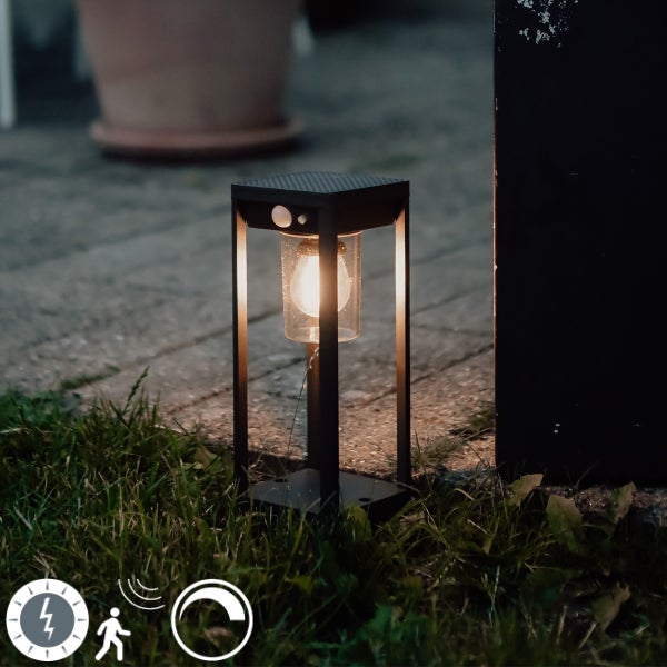 Außenpoller dunkelgrau 25 cm mit Abblendlicht und Solarsensor - Sonne