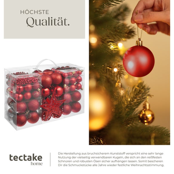 Weihnachtsbaumkugeln aus Kunststoff im Set mit Sternanhänger in transparenter Verpackung