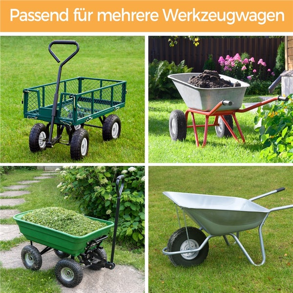 Collage von verschiedenen Schubkarren und Bollerwagen im Garten