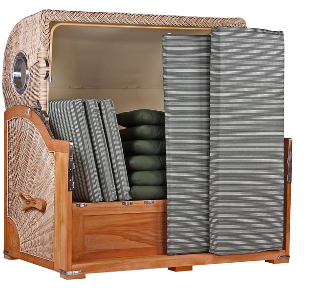 Strandkorb Westerland XXL Teak Bullauge PE shell Dessin 504