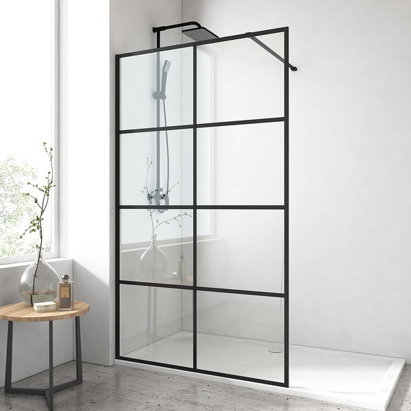 Walk-in-Dusche EMKE Eckdusche Duschabtrennung , Walk in Duschen, Glas Duschwandmit 8mm Nano-Beschichtung ESG Klares Sicherheitsglas, Schwarz, 90cm Breit , 200 cm Höhe