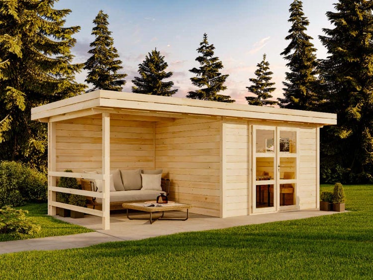 Alpholz Gartenhaus Lenox-28 Gartenhaus aus Holz Holzhaus mit 28 mm Wandstärke inklusive Schleppdach, Blockbohlenhaus mit Montagematerial imprägniert 6x3,2m