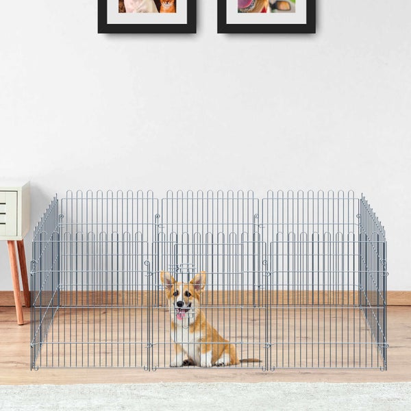 PawHut Welpenauslauf, 63B x 76H cm, Stahldraht, Silber