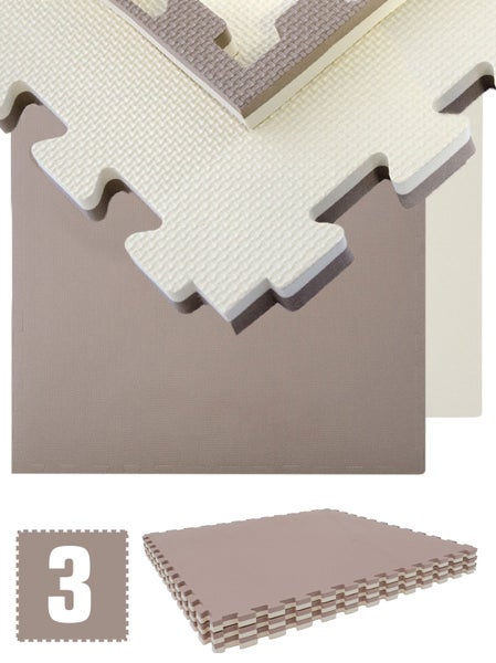 2,4qm Fitnessmatte - 3er Set 90x90x2,5cm Bodenschutzmatte Beige Braun