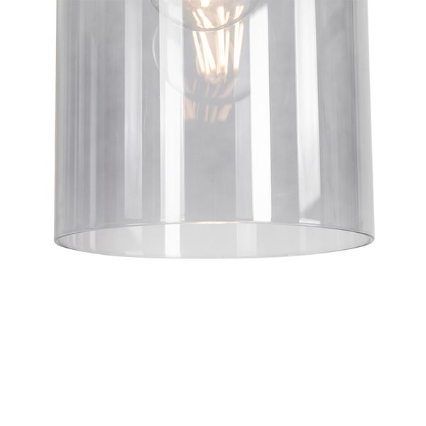Zylindrischer Lampenschirm aus Glas mit sichtbarem Leuchtmittel für Pendelleuchten.