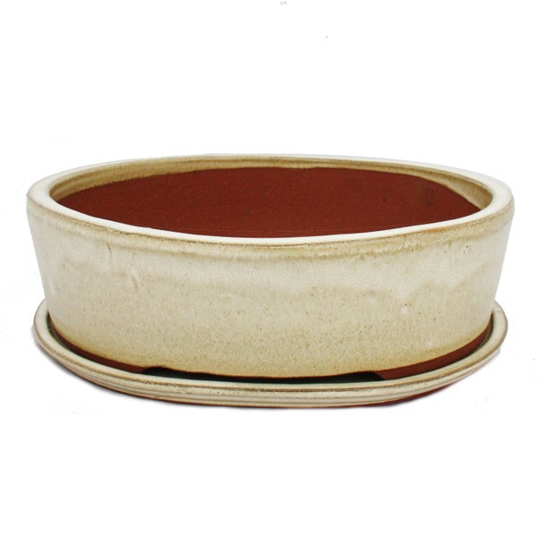 Bonsai-Schale mit Unterteller Gr. 5 - hellbeige - oval O1 - L 31cm - B 24cm - H 9cm