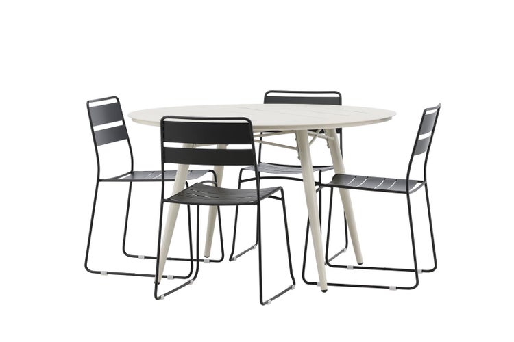 Lina Gartenset Tisch 120x120cm, 4 Stühle Lina, beige,schwarz. 120 X 74 X 120 cm
