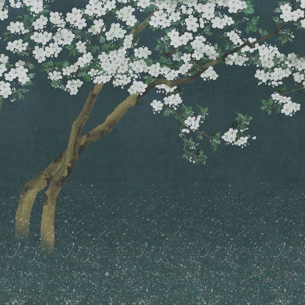 Dekorative Tapete mit Baum und Blüten