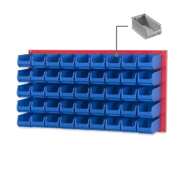 PROREGAL Trägersystem Rote Systemplatte mit 45 x Grauen Sichtlagerboxen 2.0 Maße H x B 50 x 100 cm Sichtlagerbox Sichtlagerbehälter