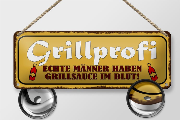 Blechschild Spruch 27x10cm Grillprofi echte Männer im Blut Dekoration
