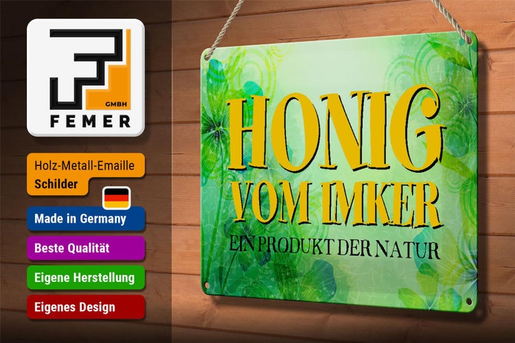 Blechschild Spruch 30x20cm Honig Imker Produkt der Natur