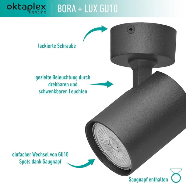Bora Deckenstrahler GU10 LED 400lm 2700K warmweiß 4,8W 230V Schwenkbar 1-flammig Aluminium Deckenleuchte Wandstrahler