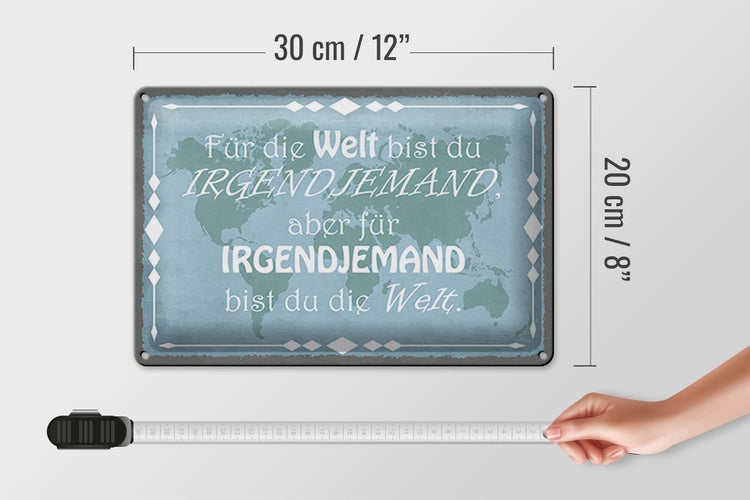 Blechschild Spruch 30x20cm für Welt bist du irgendjemand