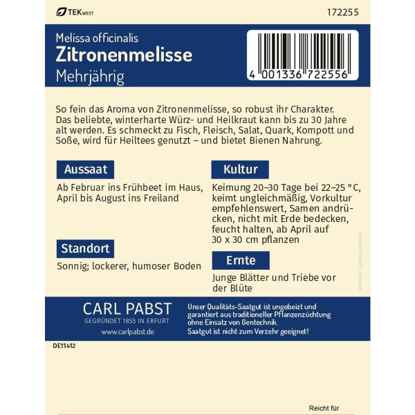 Zitronenmelisse ausdauernd & aromatisch Samen von Pabst Keimkraft