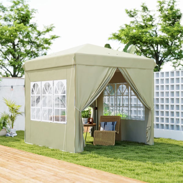 Outsunny Pavillon ca.2,5x2,5m, wasserabweisend Stabil Winterfest Pop-up Faltpavillon, UV Schutz 50+, Faltbar Partyzelt Gartenzelt mit 4 Seitenteilen Tasche Gartenpavillon für Camping Garten, Cremeweiß
