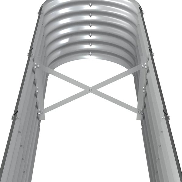Innenansicht eines Hochbeets aus Metall mit einer stabilisierenden Kreuzverstrebung.