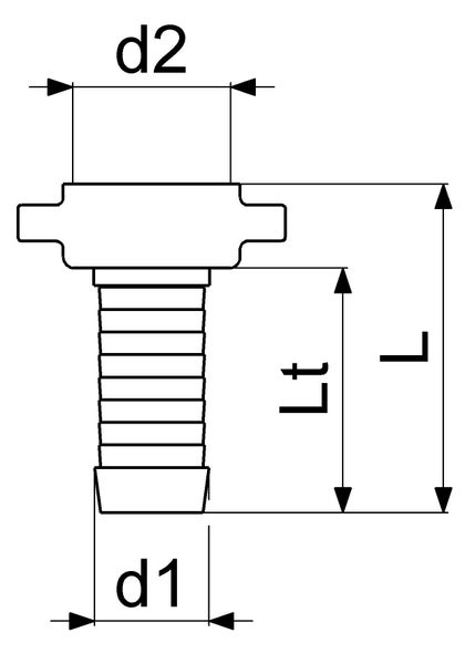 Technische Zeichnung einer Schlauchtülle mit den Maßen d1, d2, L und Lt.