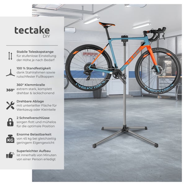 Fahrradmontageständer tectake  inklusive Werkzeugablage mit Montageschlüssel für alle gängigen Modelle schwarz