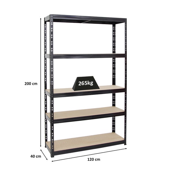 PROREGAL Schwerlastregal Giant Tiger HxBxT 200 x 120 x 40 cm Fachlast 265 kg 5-Ebenen Schwarz