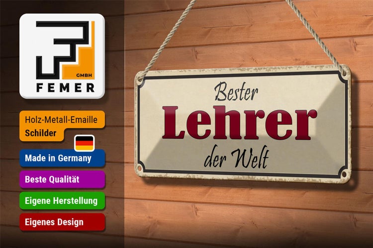 Blechschild Spruch 27x10cm bester Lehrer der Welt Arbeit Dekoration