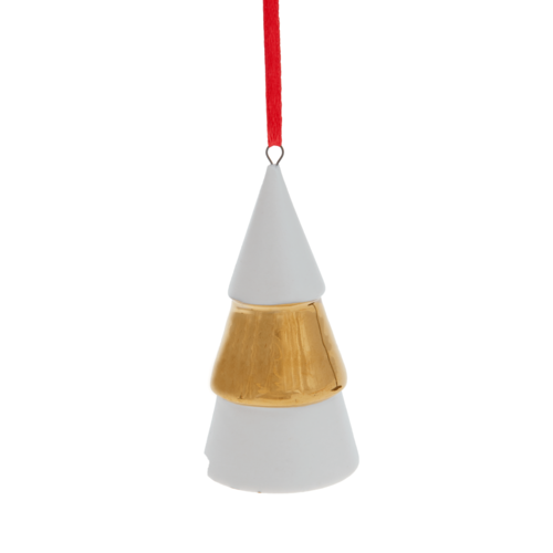 Weiß-goldener Weihnachtsbaum-Weihnachtshänger aus Keramik - Pluto Design