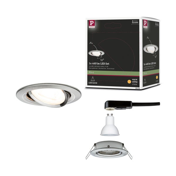Paulmann Nova LED Einbaustrahler Set aus Eisen gebürstet mit GU10 Leuchtmittel und Anschlussbox.