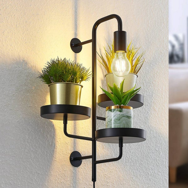 Lindby Wandleuchte, Wandlampe Innen Hanjo (Modern) in Schwarz aus Metall (1 flammig E27) - Wandstrahler Wandbeleuchtung Schlafzimmer / Wohnzimmer Wohnzimmerleuchte